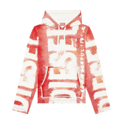 Diesel Red White Allover Logo Print Loose-Fit Hoodie Sweater A114800NFAV