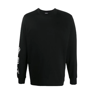 Diesel Satin Crewneck Sweatshirt Black Logo Print A002880PATI9XX
