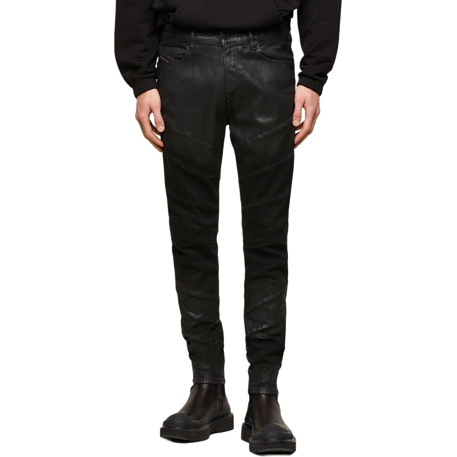 DIESEL Slim Coated Black Jeans with Zipper Closure A01636009RA