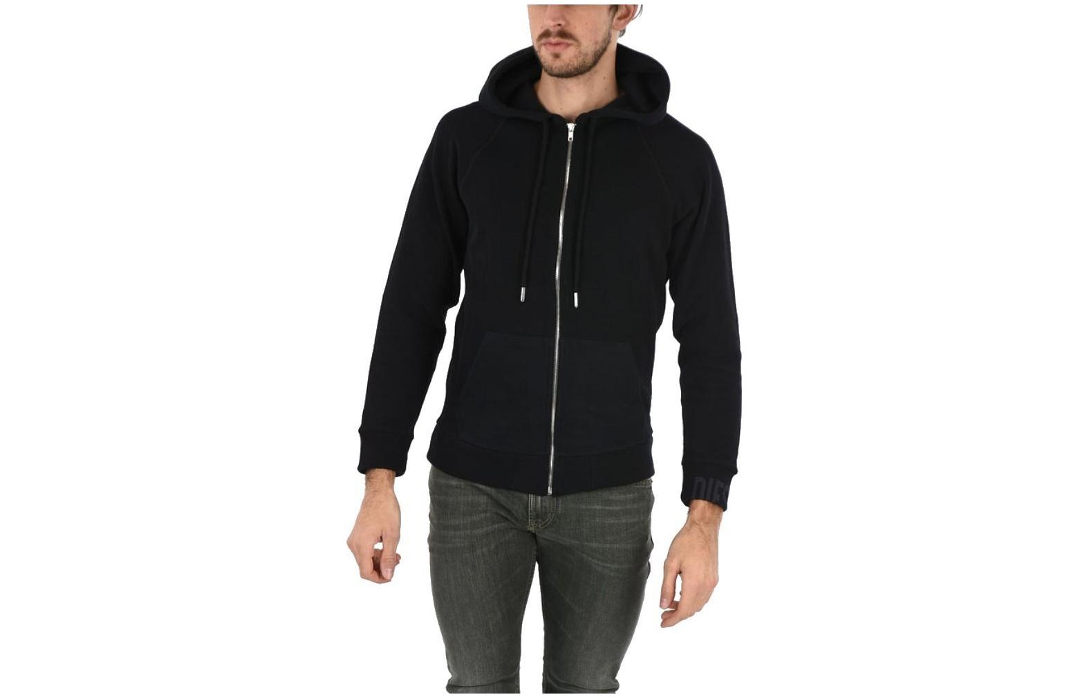 Diesel Solid Black Full-Zip Hoodie with Large Pocket for Men 00SZ1R0KASH900