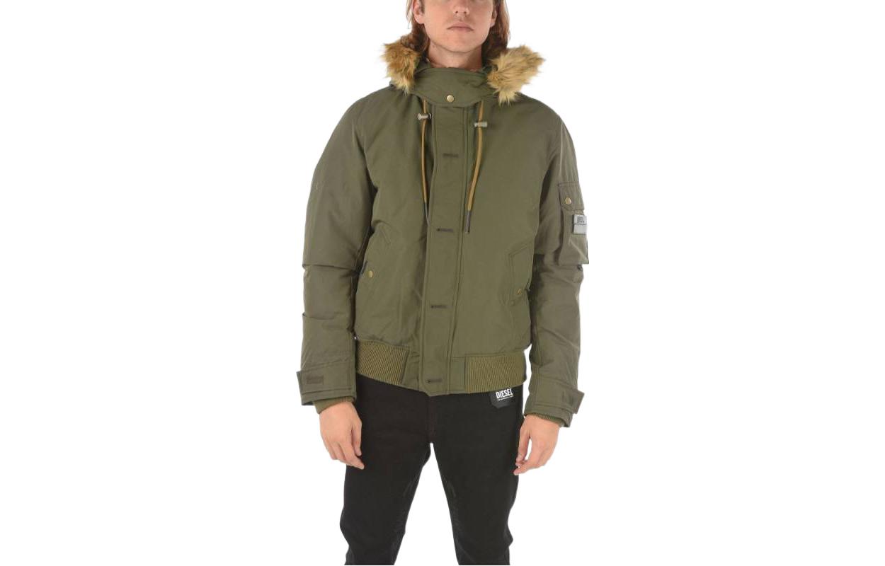 Diesel Solid Color Hooded Drawstring Jacket - Military Green A029930IDAP5FX