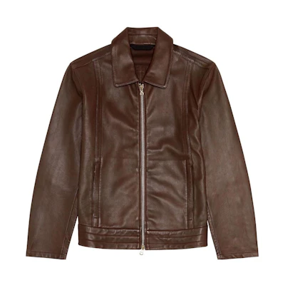 Diesel Solid Color Leather Jacket Brown A105140WFAN