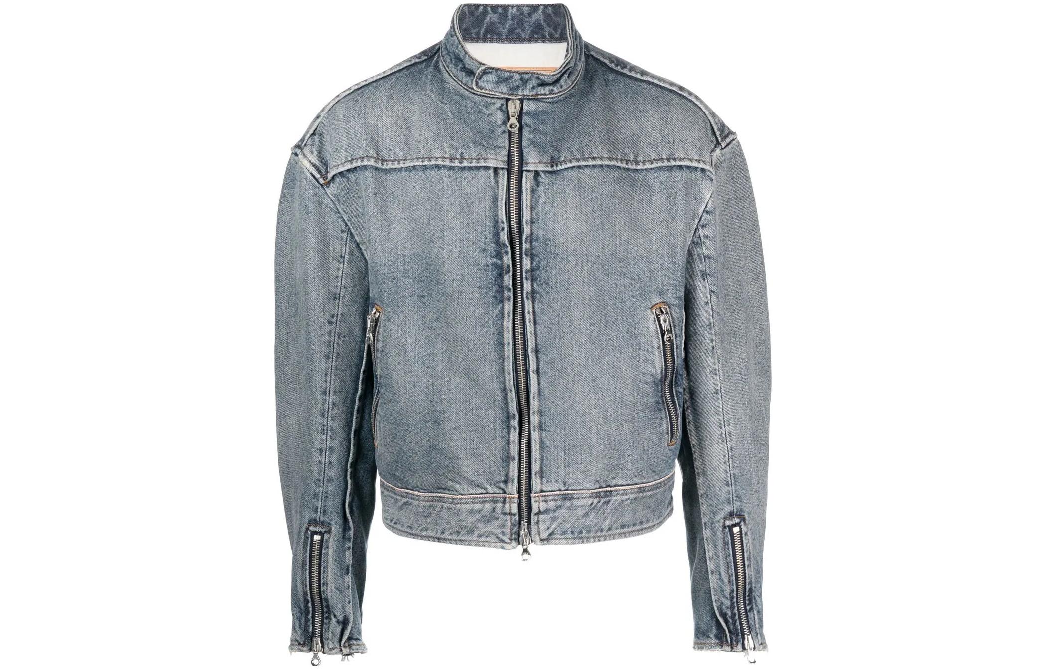 Diesel Solid Color Stand Collar Zip Biker Jacket A078040IHAS01