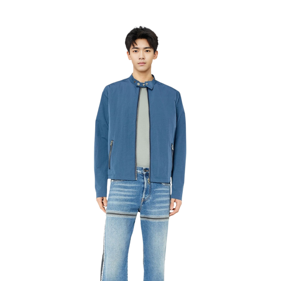 Diesel Solid Color Zip-Up Stand Collar Casual Jacket Blue A100840IJAN 8NE 圖 3