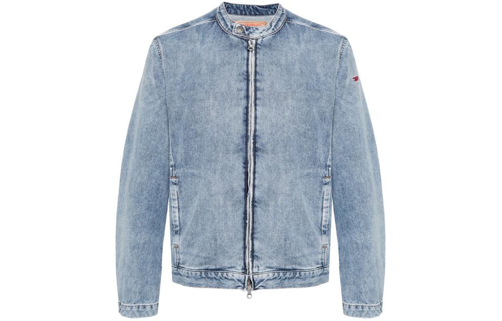 Diesel Solid Color Zip Denim Jacket Blue Long Sleeve Outerwear A1157409H57-01