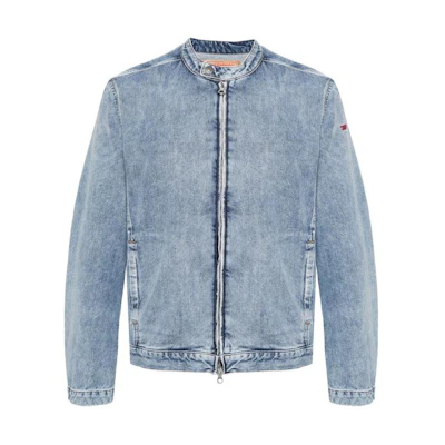 Diesel Solid Color Zip Denim Jacket Blue Long Sleeve Outerwear A1157409H57-01