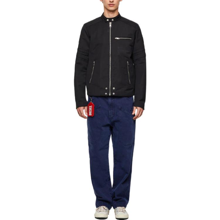 Shop DIESEL SS22 ブラック スタンドカラー マルチジップ 長袖ジャケット 00SKL80LAXT900