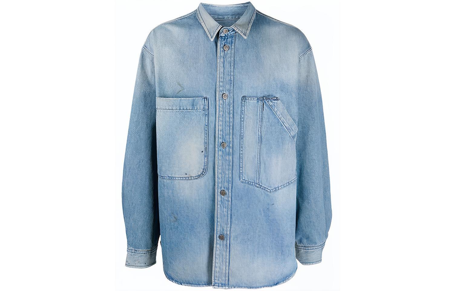 DIESEL SS22  Blue Denim Long-Sleeve Shirt with Stonewashed Effect. A037320ICVZ01