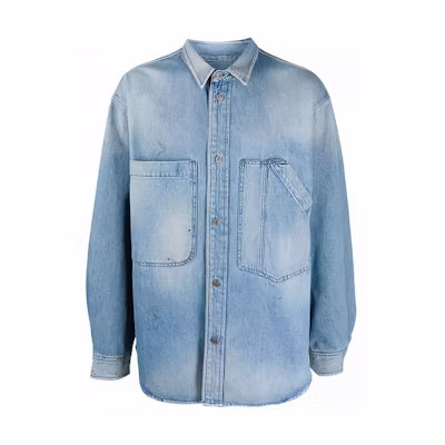 DIESEL SS22 Blue Denim Long-Sleeve Shirt with Stonewashed Effect. A037320ICVZ01