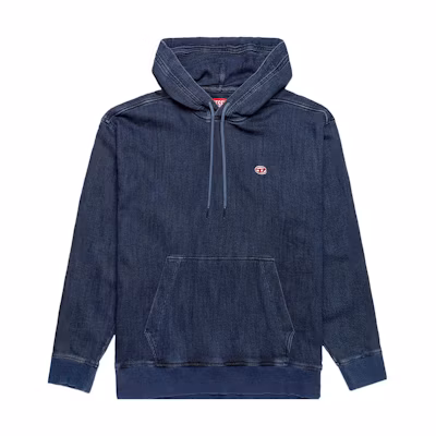 DIESEL SS22 Blue Logo Long Sleeve Pullover Hoodie. A0393909C3-001