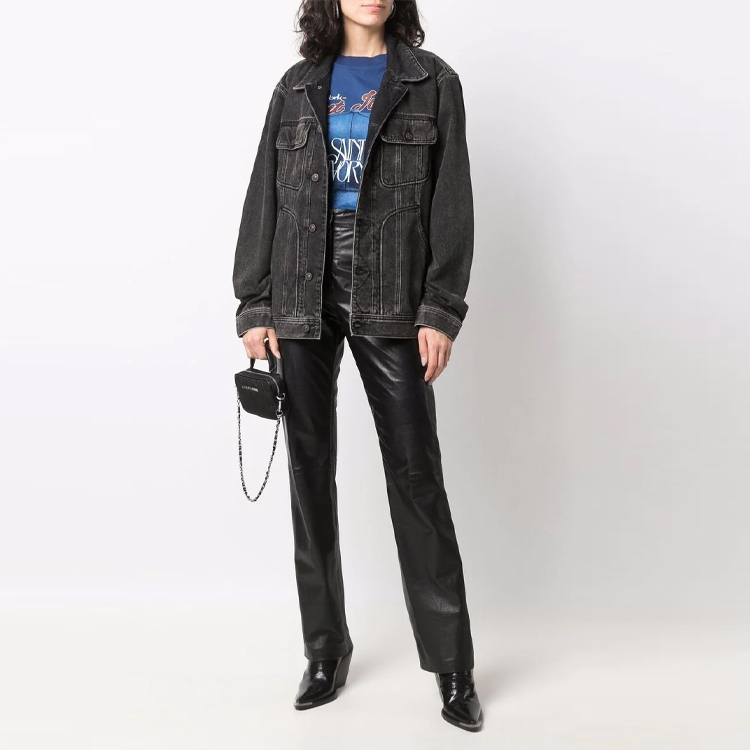 Shop DIESEL SS22 黑色褪色牛仔夹克外套. A0351309B87-02