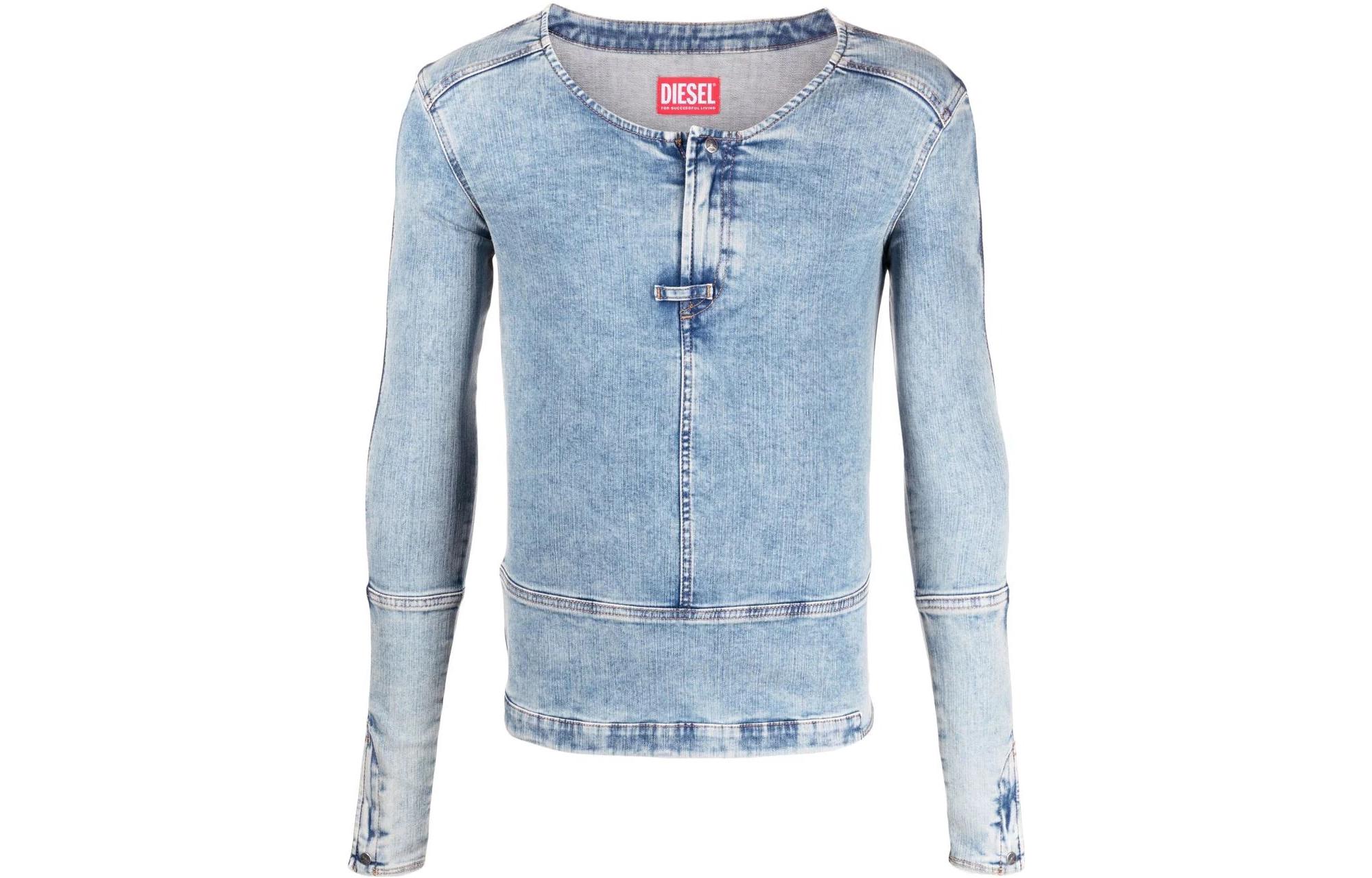 DIESEL SS22  Slim Fit Washed Effect Long Sleeve Crew Neck Shirt A0593209D14