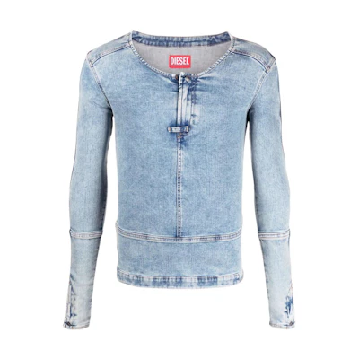DIESEL SS22 Slim Fit Washed Effect Long Sleeve Crew Neck Shirt A0593209D14