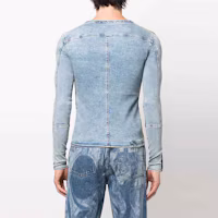 Shop DIESEL SS22 Slim Fit Kemeja Lengan Panjang Crew Neck Efek Washed A0593209D14