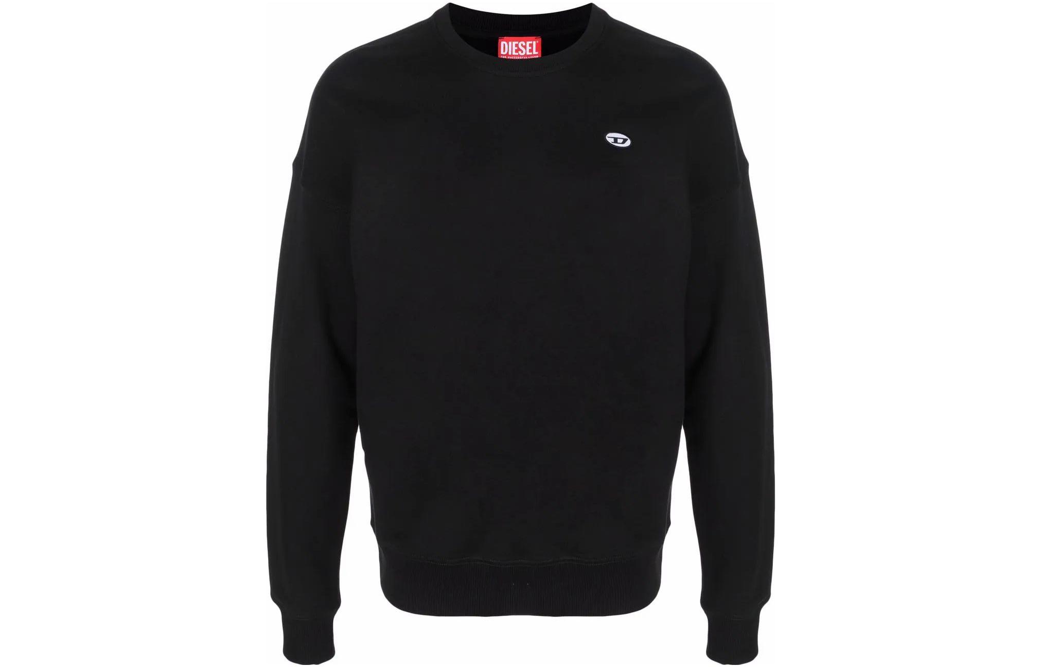 Diesel SS22 Black Crewneck Long Sleeve Sweatshirt with Label Detail A037850NAWW9XX