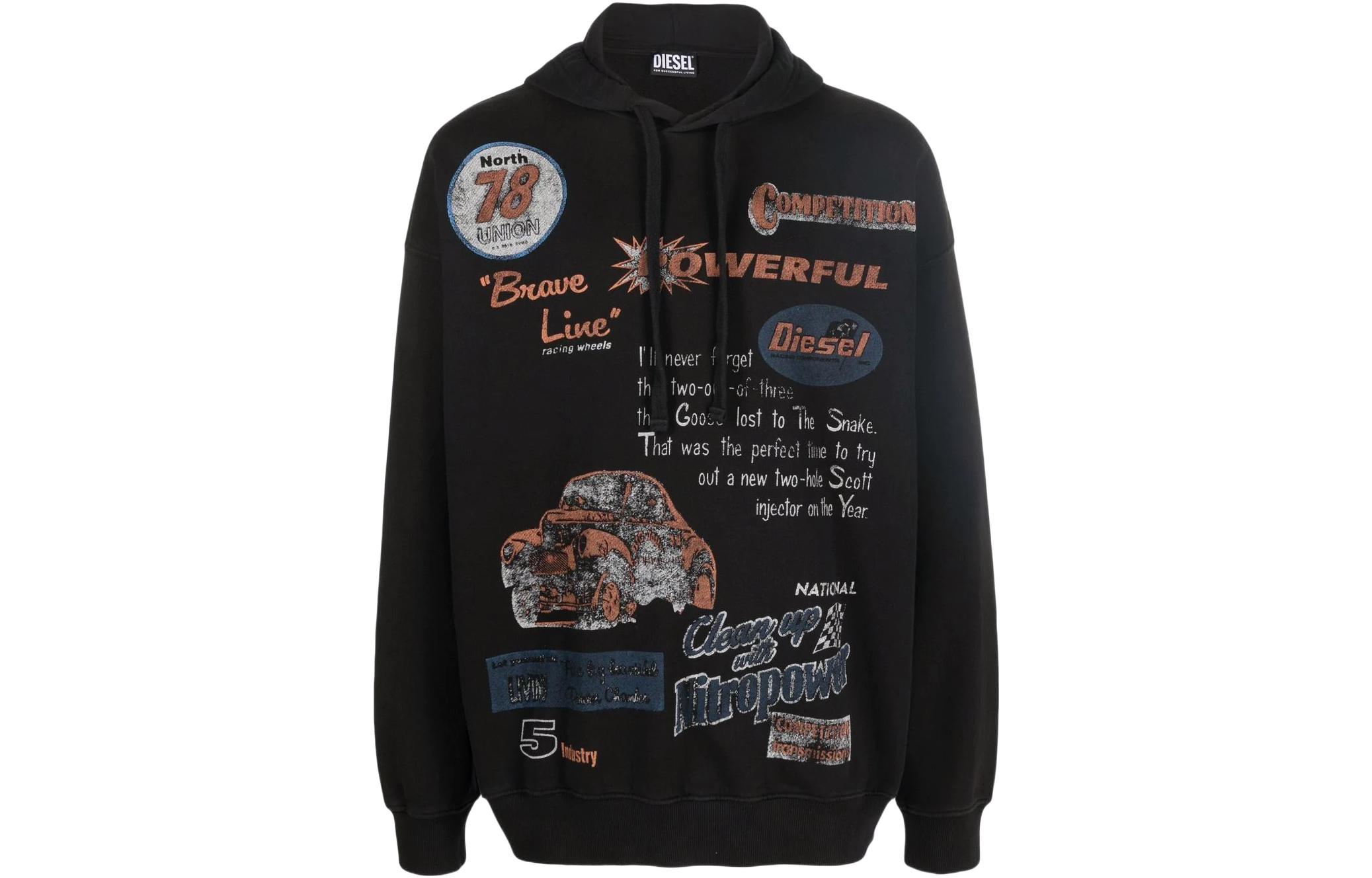 Diesel SS22 Black Distressed Logo Print Hoodie A038010JBAU-9XX