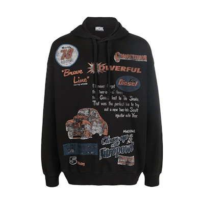 Diesel SS22 Black Distressed Logo Print Hoodie A038010JBAU-9XX