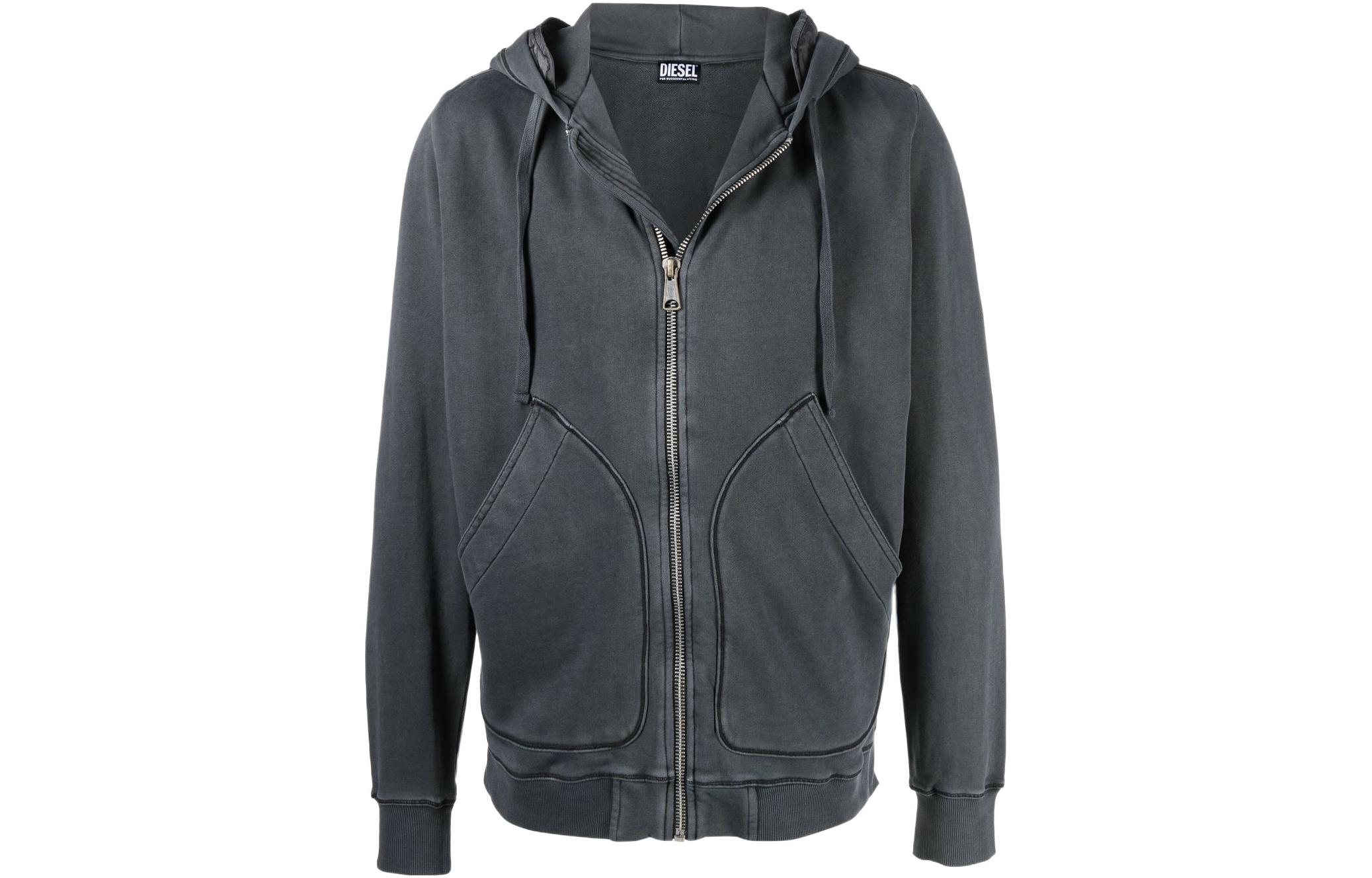 Diesel SS22 Black Hooded Zip-Up Jacket with Quilted Panels A036450LCAL900