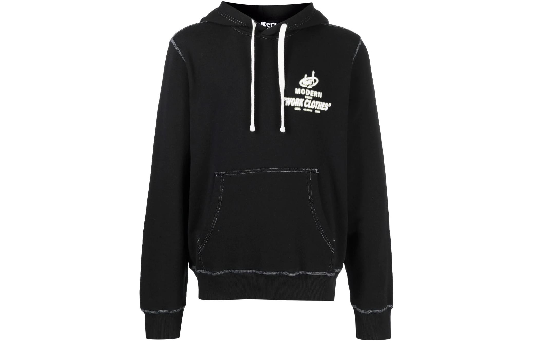 Diesel SS22 Black Hoodie with Logo Print and Drawstring A057490LEAC900