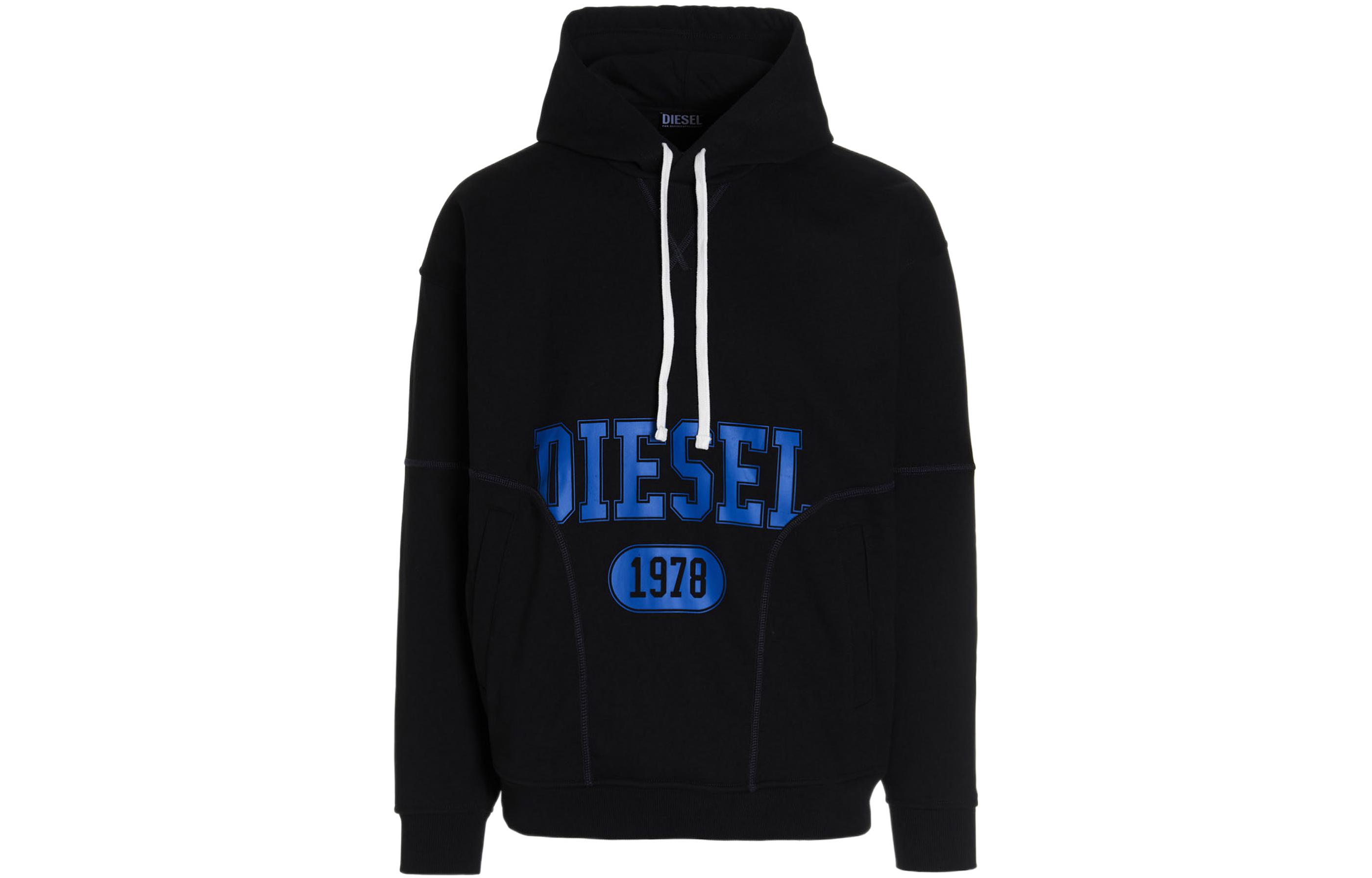 Diesel SS22 Black Hoodie with Solid Logo Letter Print A036480AAZG-9XX