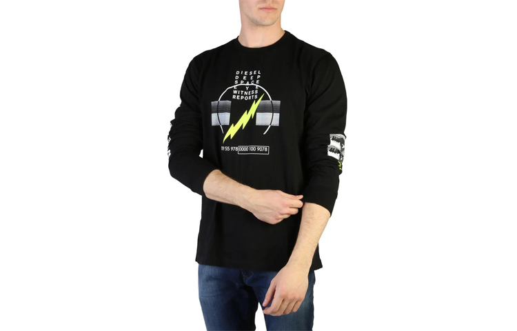 Diesel SS22 Black Letter Print Crewneck Long Sleeve Sweatshirt 00S4EG0GATD900