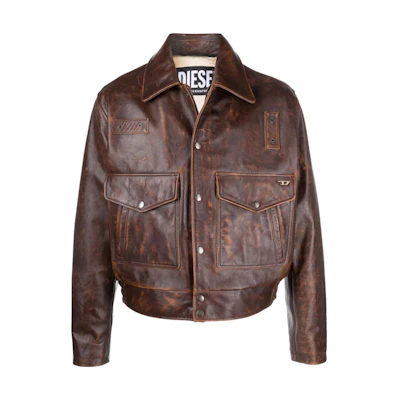Diesel SS22 Brown Leather Aviator Jacket A036940CFAK7CJ