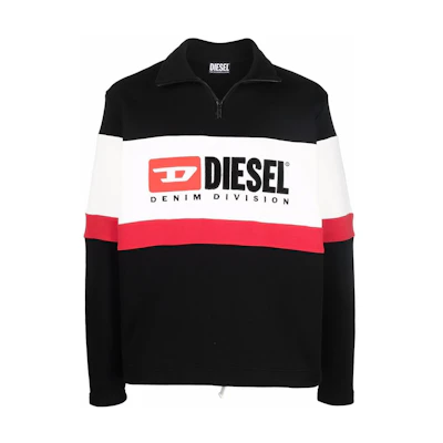 Diesel SS22 Colorblock Logo Half-Zip High Neck Sweatshirt Black Men’s A036640DFAD