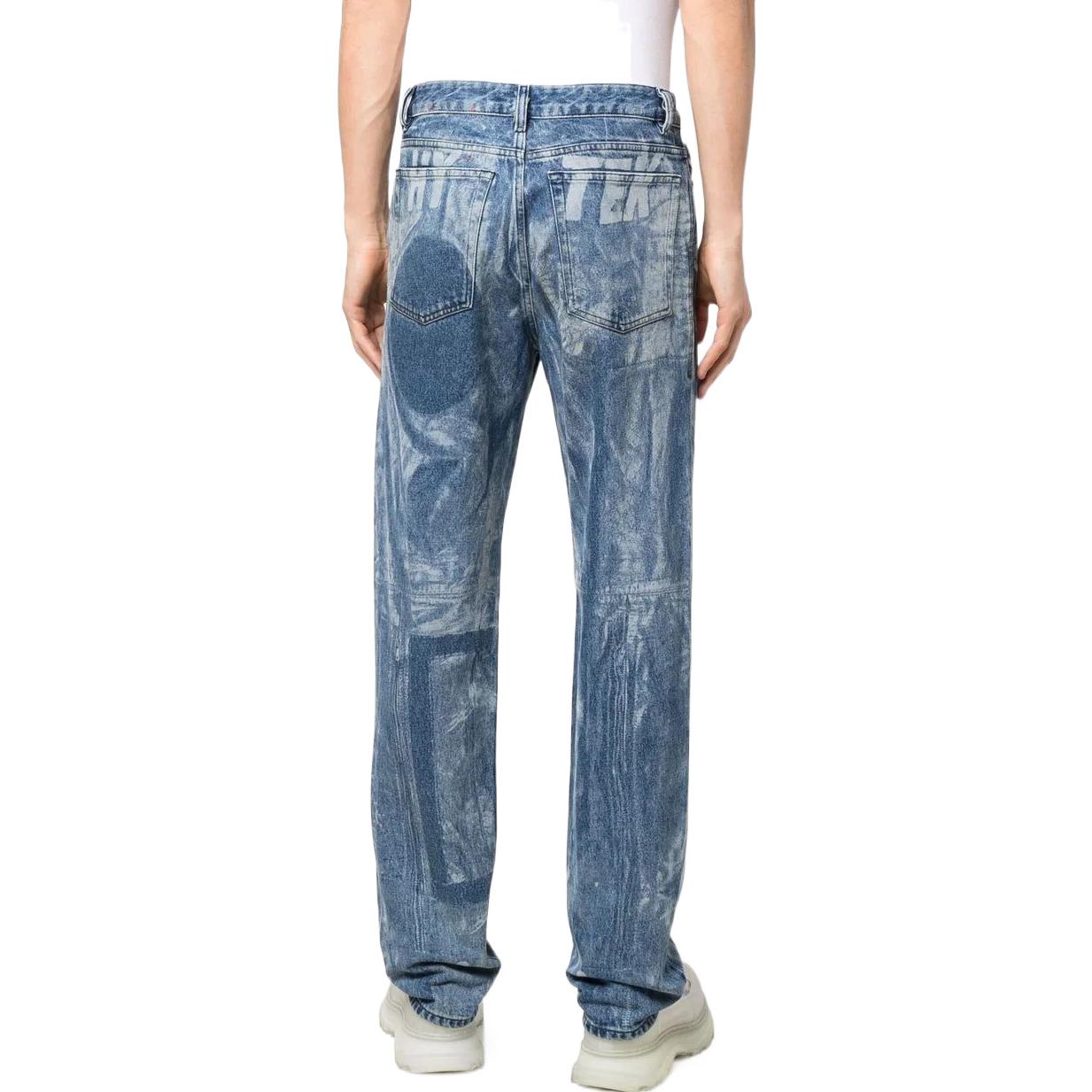 Shop DIESEL SS22 雷射印花直筒牛仔褲 藍色丹寧。 A05947007B801