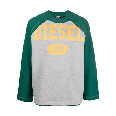 Diesel SS22 Letter Logo Print Colorblock Long Sleeve Sweatshirt Men Grey Green A036410DFAF5JIA
