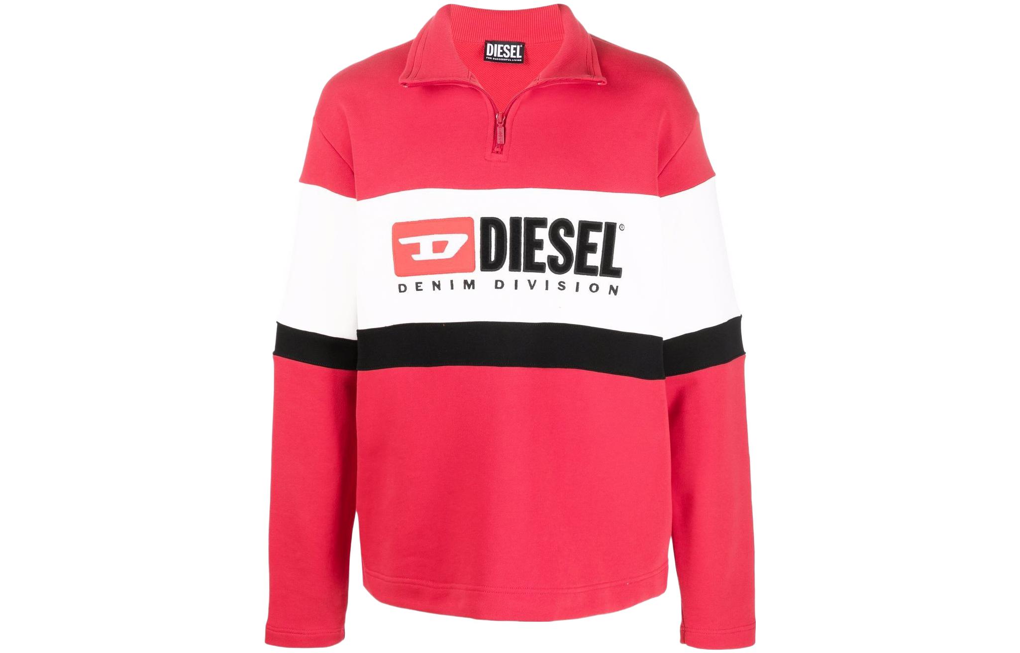Diesel SS22 Logo Colorblock Stand Collar Sweatshirt Red - Fashion A036640DFAD44QA