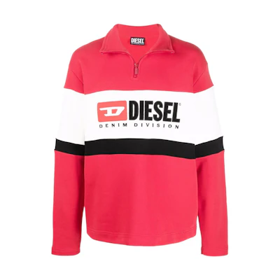 Diesel SS22 Logo Colorblock Stand Collar Sweatshirt Red - Fashion A036640DFAD44QA
