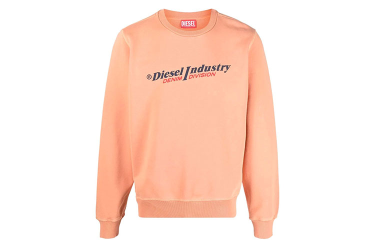 Diesel SS22 Orange Logo Print Pullover Crew Neck Long Sleeve Sweatshirt A037430AJIH3BT