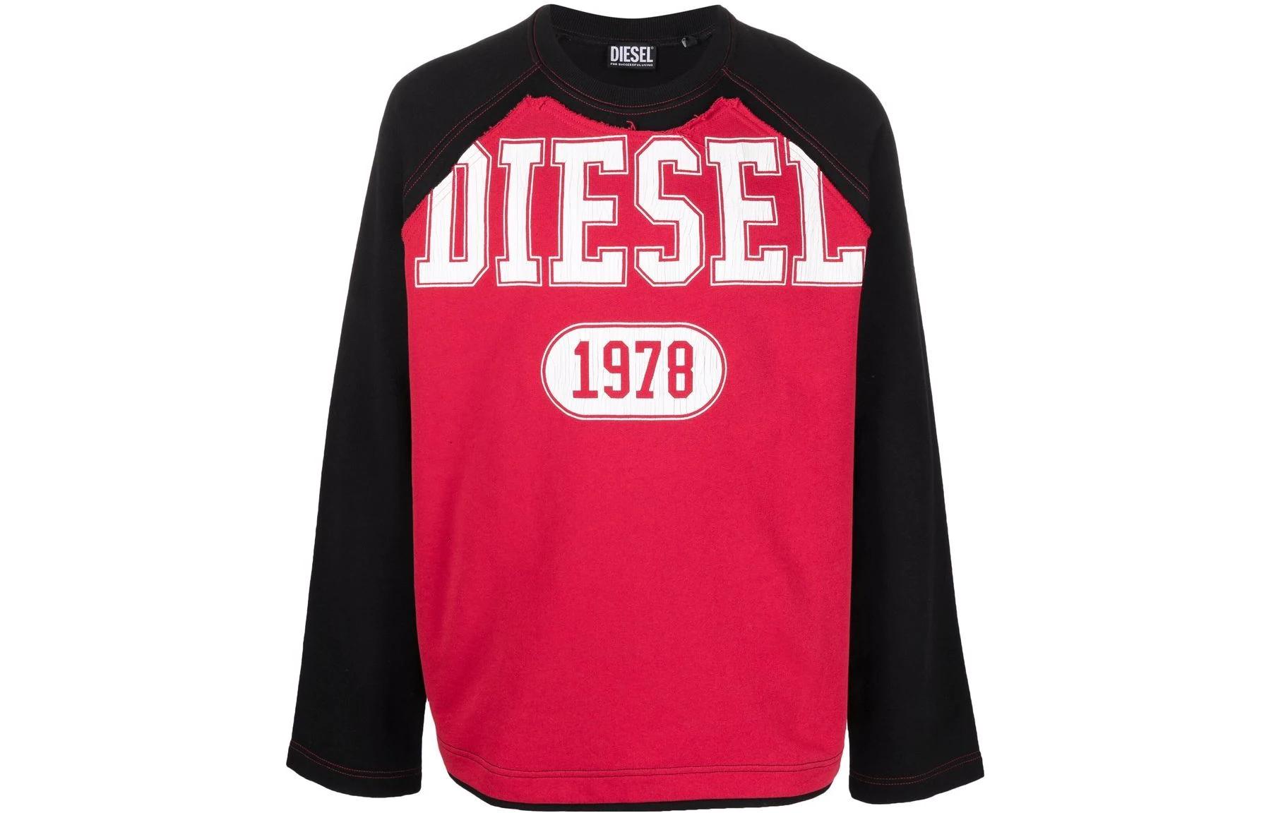 Diesel SS22 Red Logo Print Colorblock Long Sleeve Pullover Sweater A036410DFAF9XXA