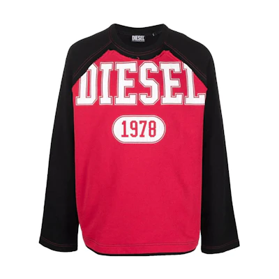 Diesel SS22 Red Logo Print Colorblock Long Sleeve Pullover Sweater A036410DFAF9XXA