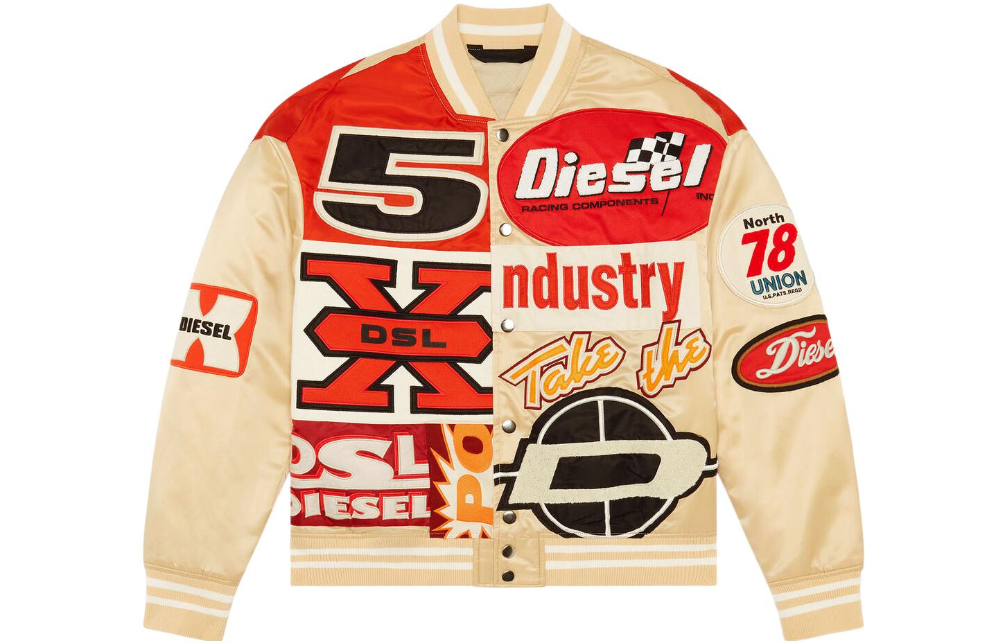 DIESEL SS22 Retro Printed Patch Bomber Jacket Beige . A04982RBBAG-7DV