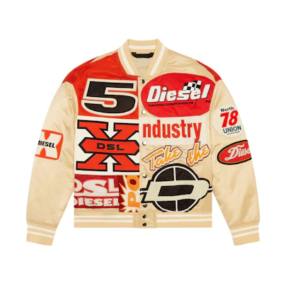 DIESEL SS22 Retro Printed Patch Bomber Jacket Beige . A04982RBBAG-7DV