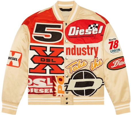 DIESEL SS22 Retro Printed Patch Bomber Jacket Beige Jaket Lelaki. A04982RBBAG-7DV Order DIESEL SS22 Retro Printed Patch Bomber Jacket Beige Jaket Lelaki. A04982RBBAG-7DV