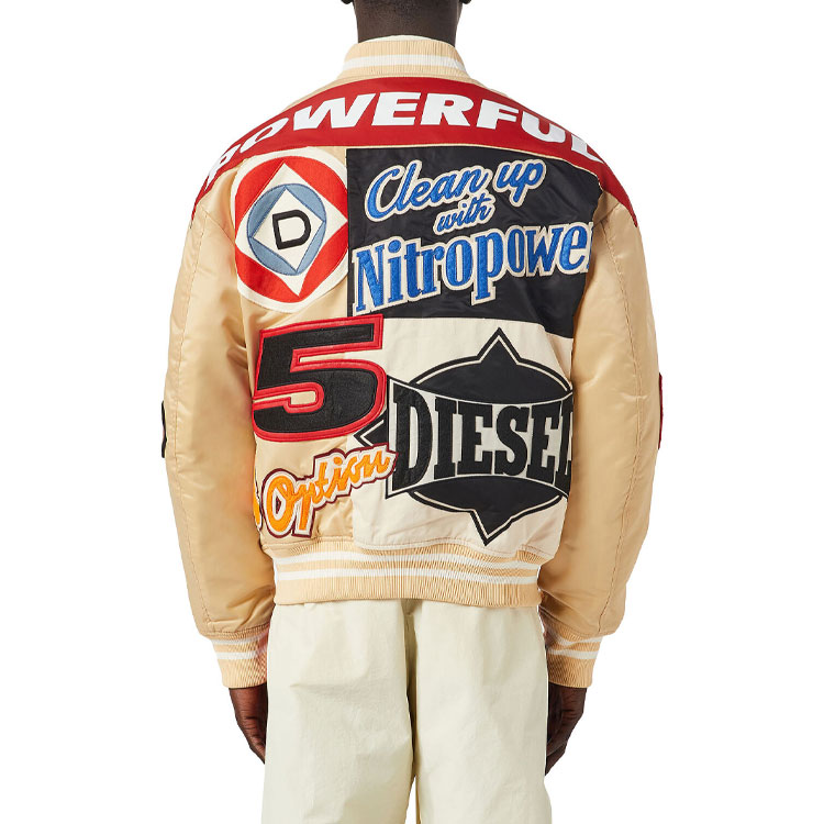 Purchase DIESEL SS22 Retro Printed Patch Bomber Jacket Beige Jaket Lelaki. A04982RBBAG-7DV