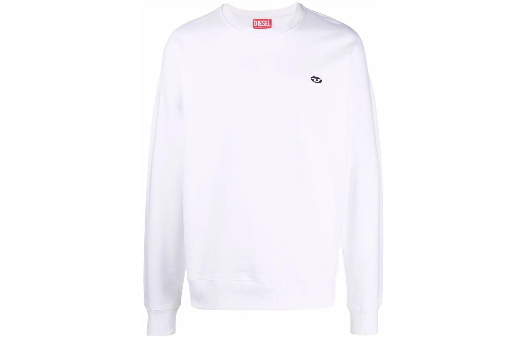 Diesel SS22 White Crewneck Long-Sleeve Sweatshirt with Logo Patch A037850NAWW100