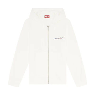 Diesel SS22 White Logo Print Kangaroo Pocket Zip Hoodie Jacket A037450AJIHBIANCO