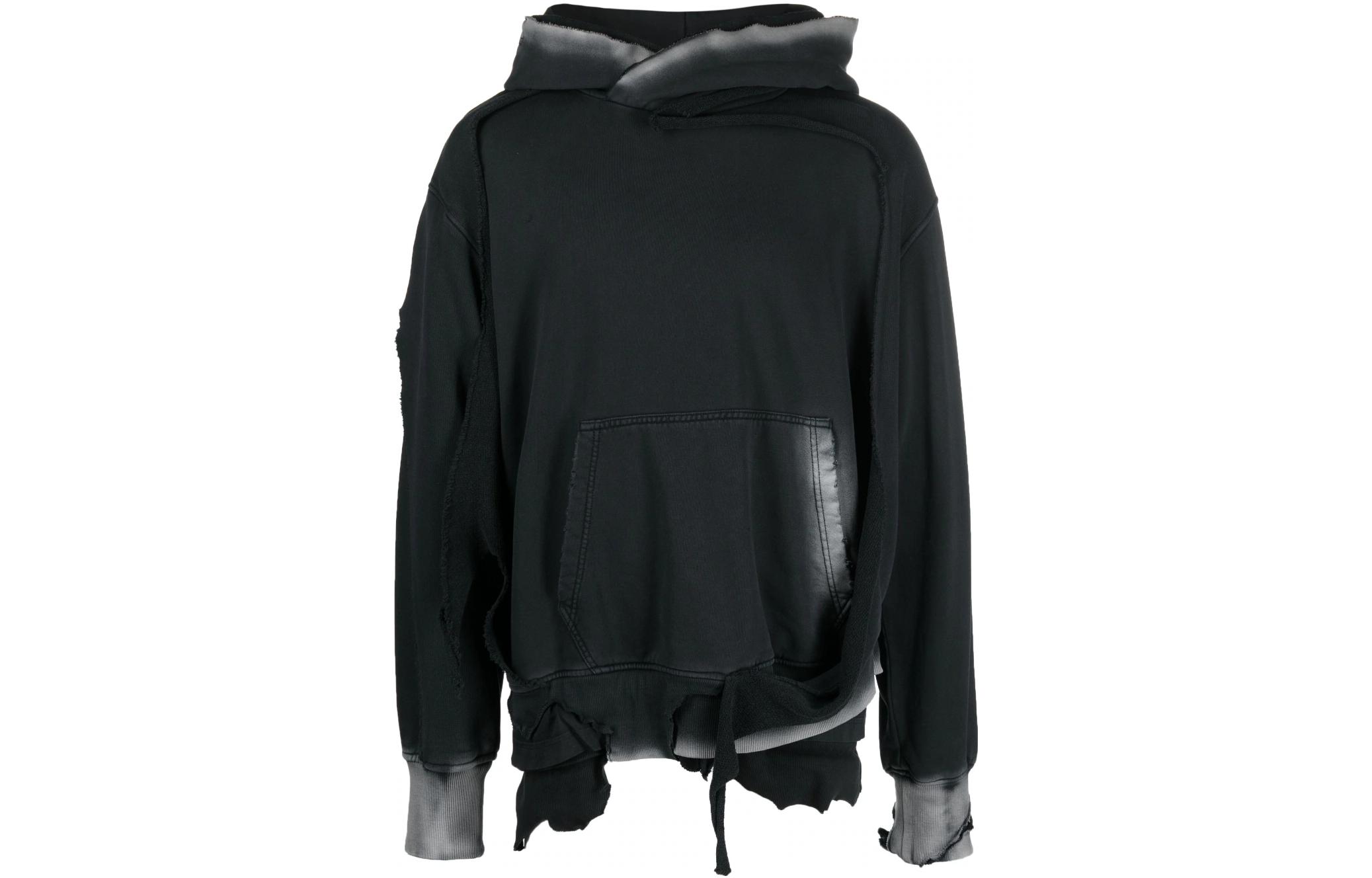 DIESEL SS23  Black Dual-Layer Ripped Effect Hoodie. A099100TGAG-900