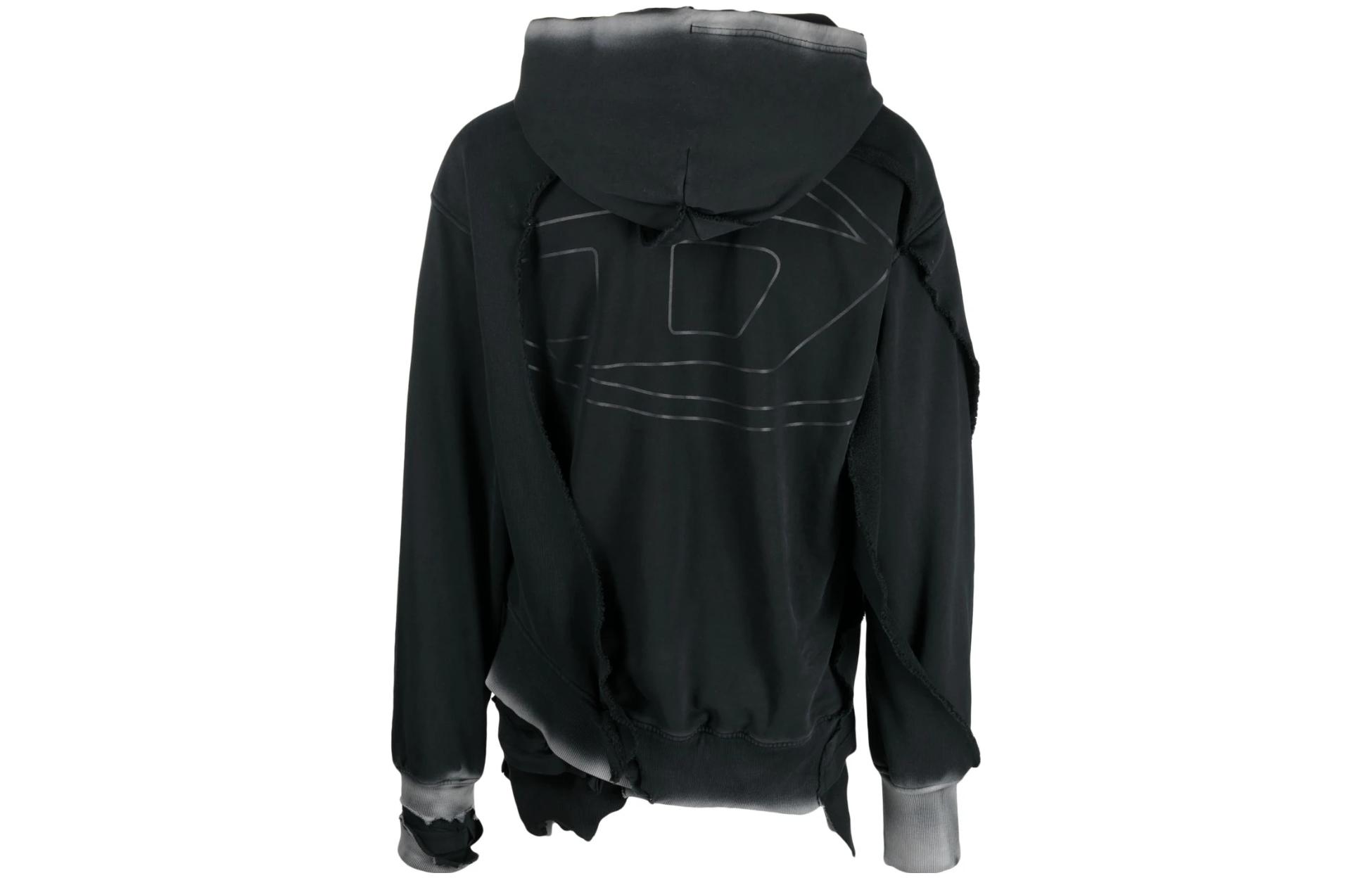 Lookbook DIESEL SS23 黑色雙層破洞效果連帽衫. A099100TGAG-900