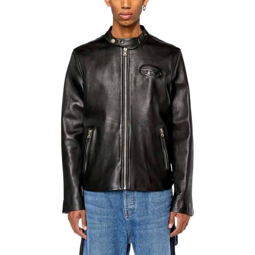 Shop 디젤 SS23 블랙 재킷 로고 프린트 솔리드 컬러 긴팔 A106270AJIR9XX