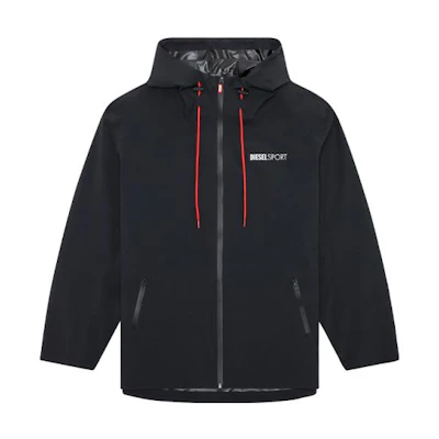 DIESEL SS23 Black Outdoor Hooded Jacket with Logo Design. A095920CGBP