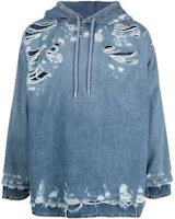 DIESEL SS23 Blue Washed Distressed Denim Hoodie Long Sleeve Sweater A096910EMAF01 DIESEL SS23 Blue Washed Distressed Denim Hoodie Long Sleeve Sweater A096910EMAF01
