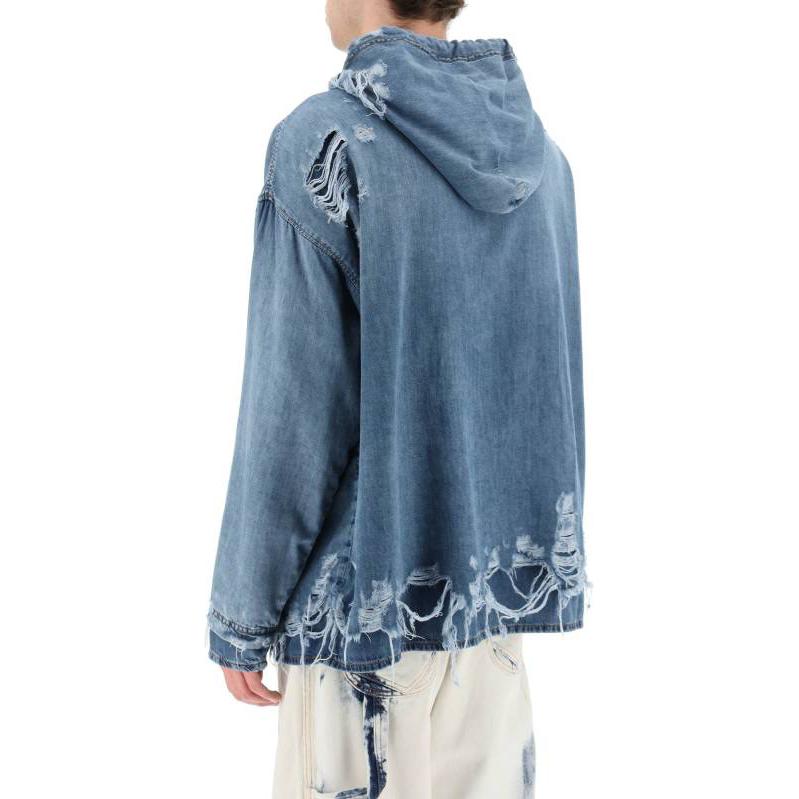 Shop 디젤 SS23 블루 워시드 디스트레스 데님 후드 롱슬리브 스웨터 A096910EMAF01