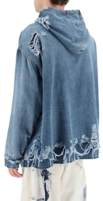 디젤 SS23 블루 워시드 디스트레스 데님 후드 롱슬리브 스웨터 A096910EMAF01 Shop 디젤 SS23 블루 워시드 디스트레스 데님 후드 롱슬리브 스웨터 A096910EMAF01