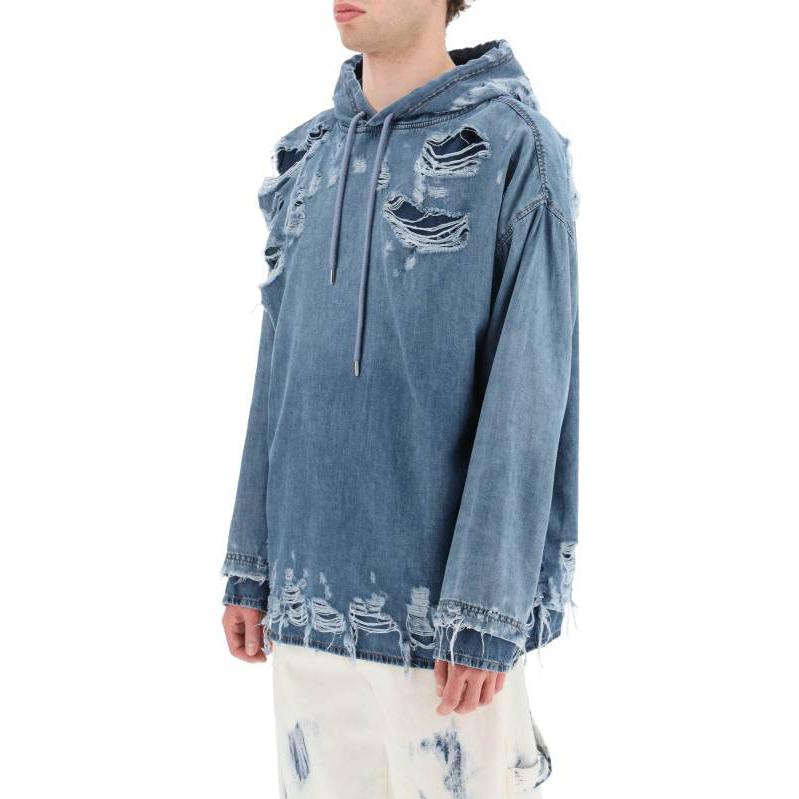 Purchase 디젤 SS23 블루 워시드 디스트레스 데님 후드 롱슬리브 스웨터 A096910EMAF01