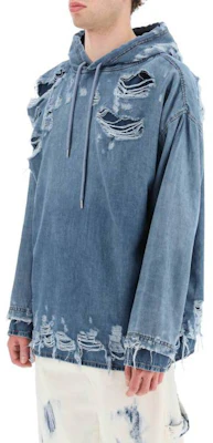 디젤 SS23 블루 워시드 디스트레스 데님 후드 롱슬리브 스웨터 A096910EMAF01 Purchase 디젤 SS23 블루 워시드 디스트레스 데님 후드 롱슬리브 스웨터 A096910EMAF01