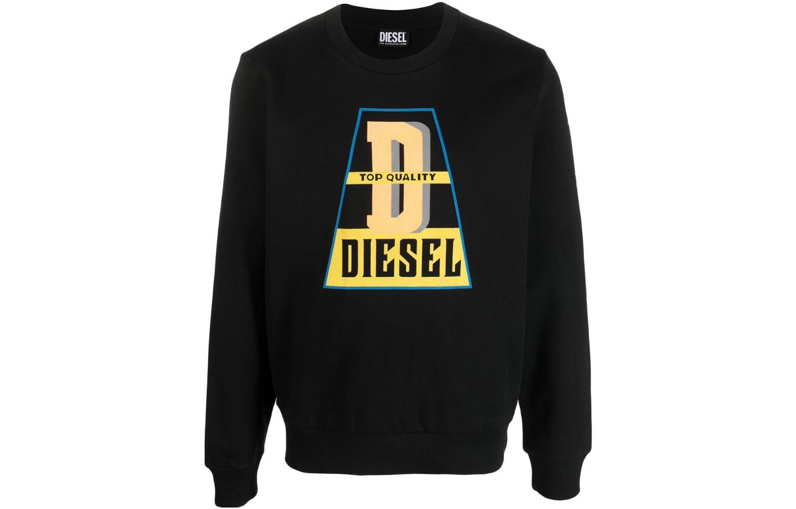 Diesel SS23 Black Crewneck Sweatshirt with Letter Print Long Sleeves A103780HAYT9XX